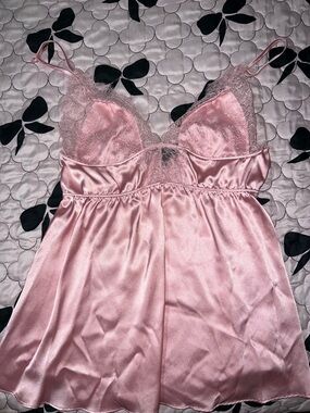 Victoria's Secret Pink Satin Lace-Trim Chemise